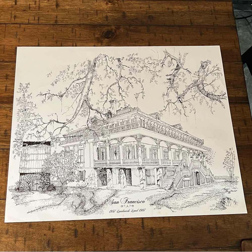 1986 San Francisco Plantation Landmark Pen & Ink Signed Print